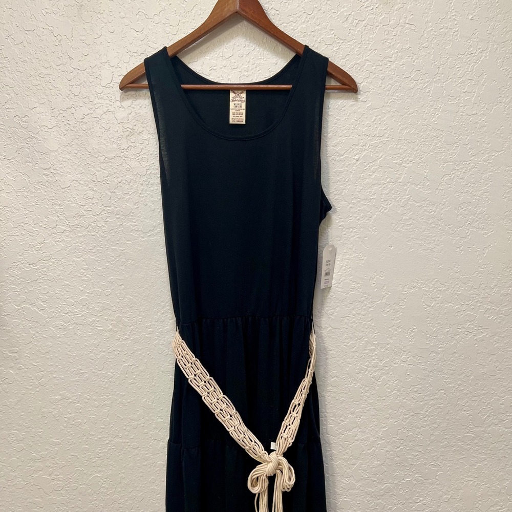 Faded Glory Womens Black Tiered Maxi Dress Macrame Belt XL 16-18 NWT Boho - Picture 2 of 7